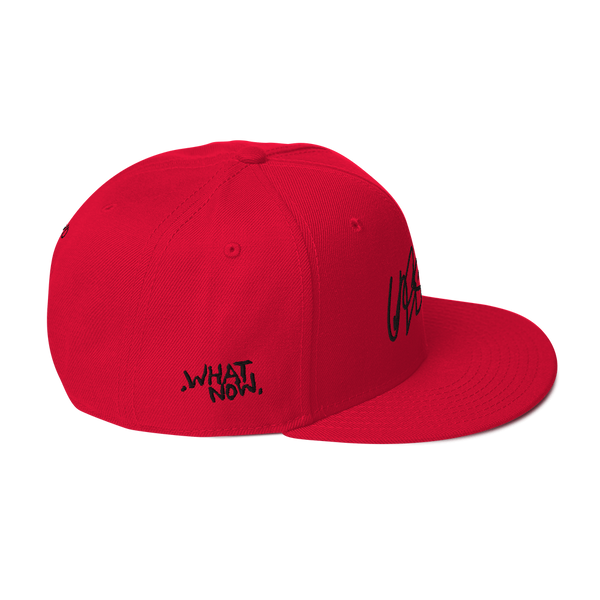 Snapback Hat- UNRSLVD TAG LOGO - 'what now' on side - embroidered