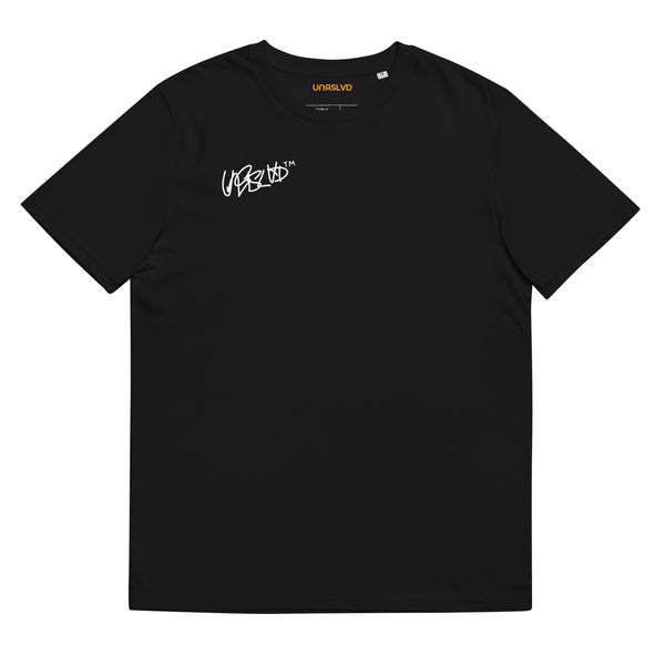U-3 - XPLR.LAB - front + back print - black organic cotton t-shirt