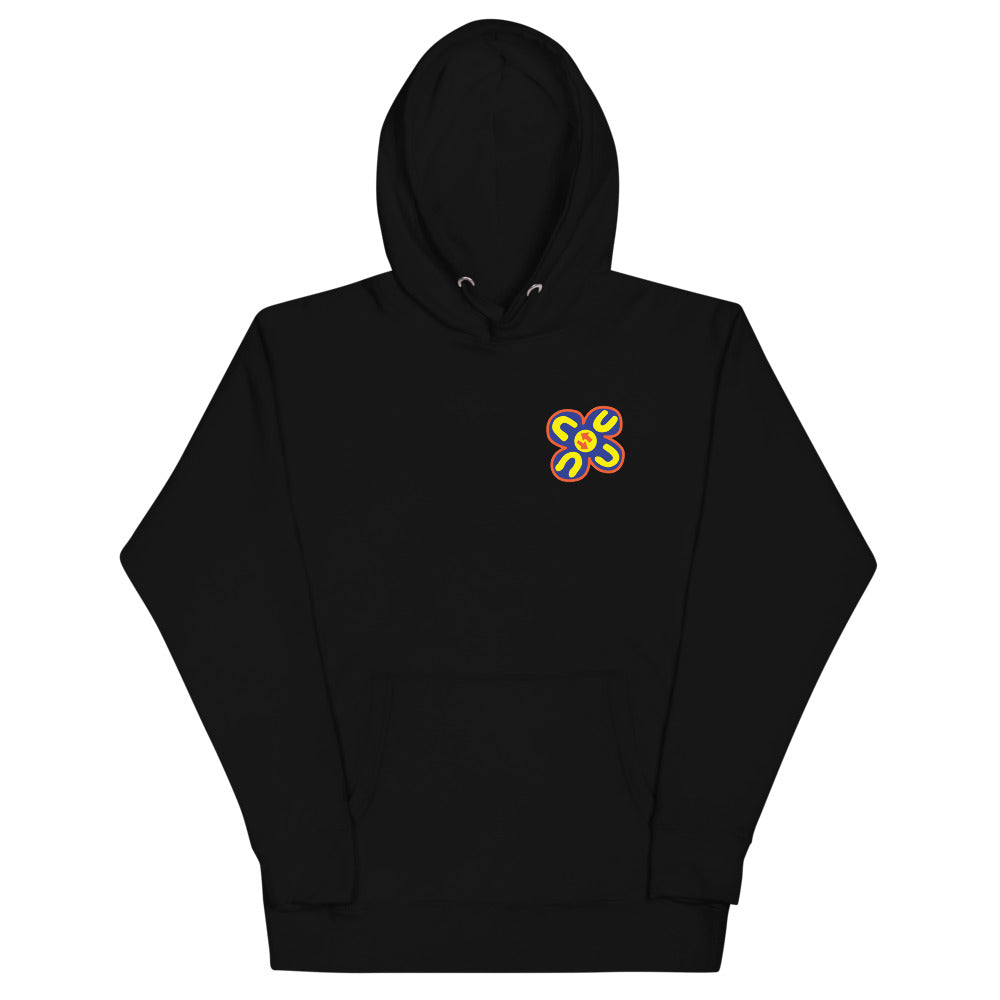 U-2, UN flower logo, unisex black hoodie